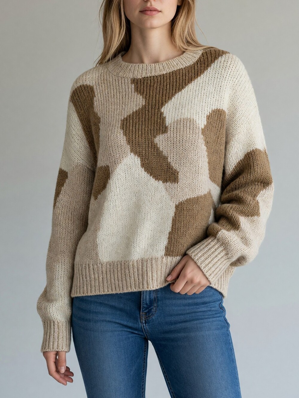 Wooden Ships Knit Wool Mohair Blend Camo Abstract Sweater